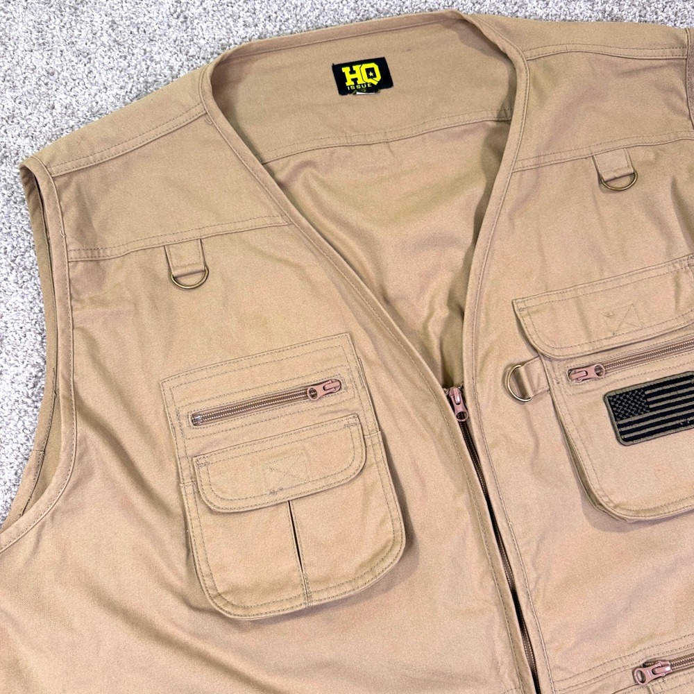 HQ Issue Tactical Vest Men L Tan Multi-Pocket Utility Hunting Fishing Gorpcore - Picture 12 of 14
